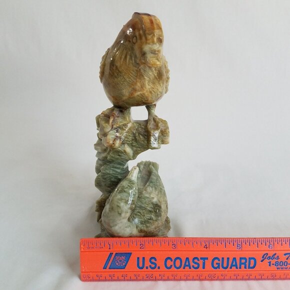 Hand Carved Song Birds 8" Hardstone Green to Golden Brown Audubon Chinese ? - Picture 10 of 16